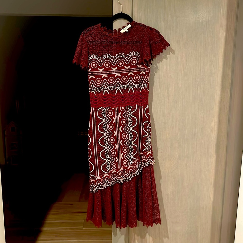 Sea New York Crochet Dress in size 4, dark wine/burgundy with white detail